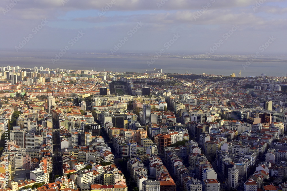 Lisbon Portugal panorama from the plane to the city
