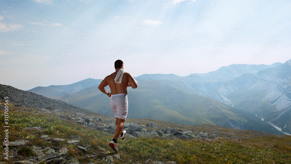 Sportsman running race. Mixed media Sportsman running race. Mixed media