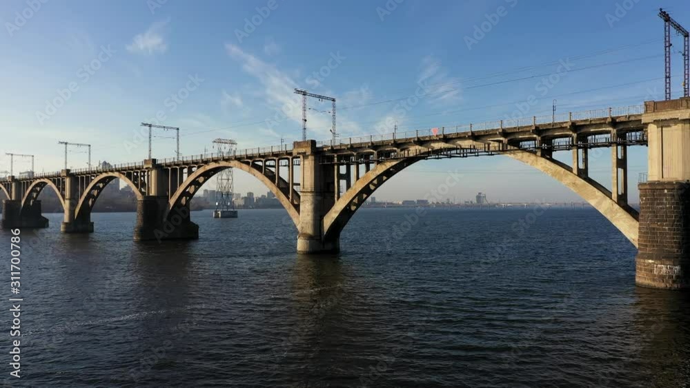 Aerial view of Old Arch Bridge. Stedicam. Aerial view of Old Arch Bridge. Stedicam.