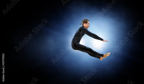 Dancer guy in jump. Mixed media