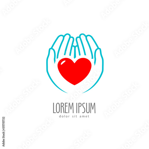 Heart in the hands. Health, charity logo or label. Vector illustration