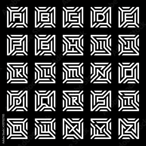 collection of logo design maze alphabet vector