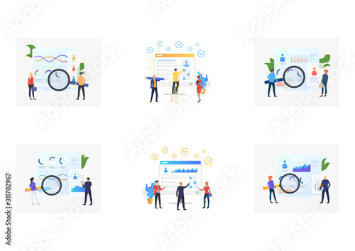 Set of recruitment agencies, applicants and job interviews. Flat vector illustrations of recruitment agencies and job interviews. Hr, employment concept for banner, website design or landing web page