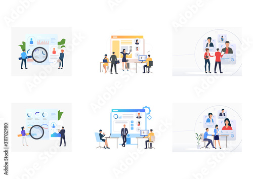 Set of business people picking up staff of potential workers. Flat vector illustrations of recruitment agencies, applicants. Hr, employment concept for banner, website design or landing web page