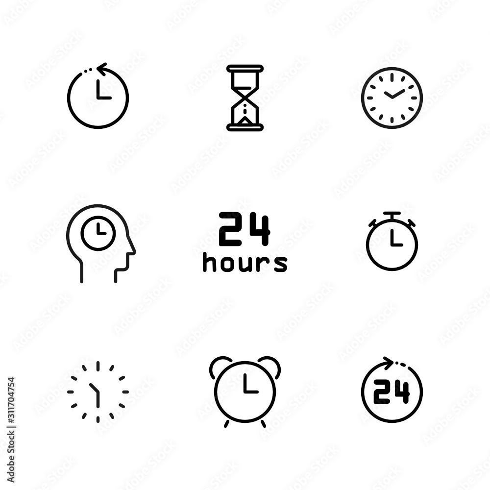 Fototapeta premium Time. Clock. Vector Icon Set.
