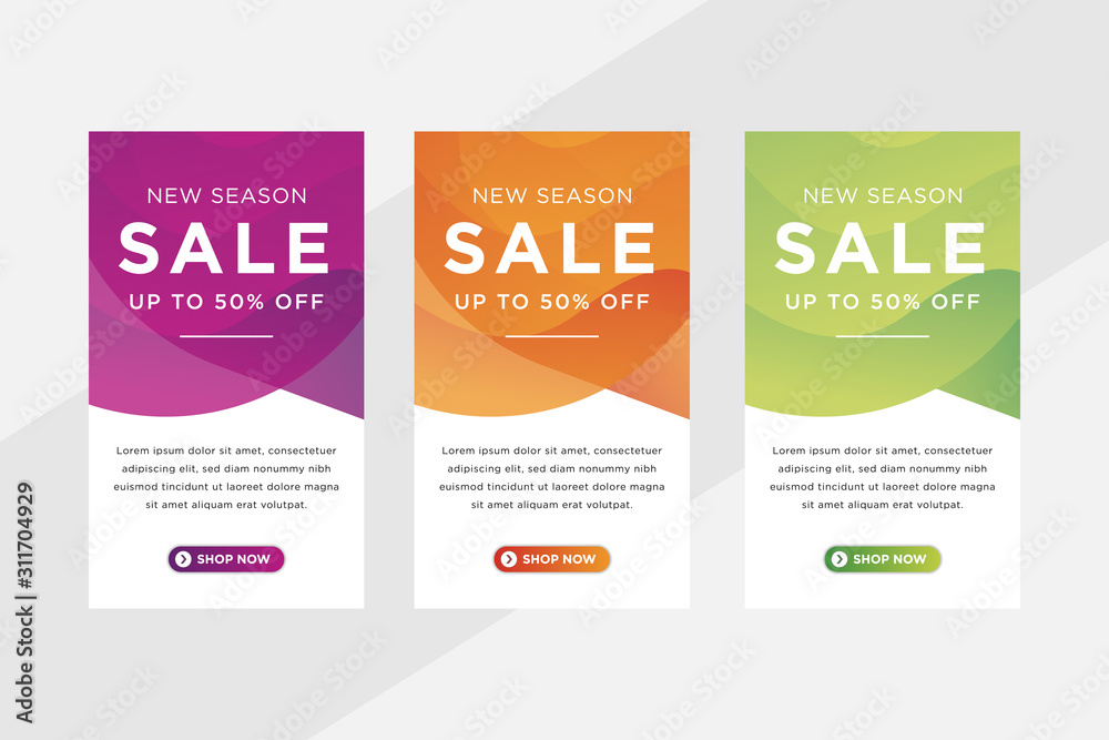 gradient Big Sale. Standard size web banners set. Vector Web Banners. vertical banner with gradient purple, orange and green colors. new season sale special offer design layout. 