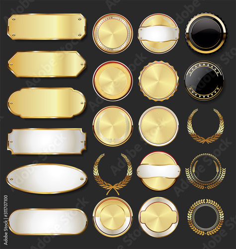 Collection of golden badges and labels retro style