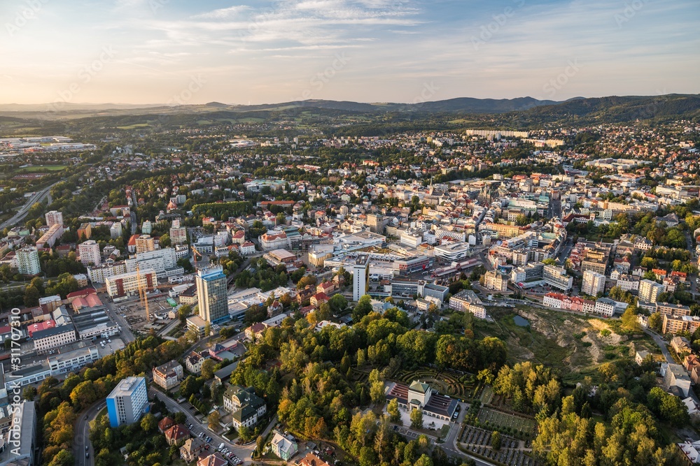 Aerial view of Liberec city from above