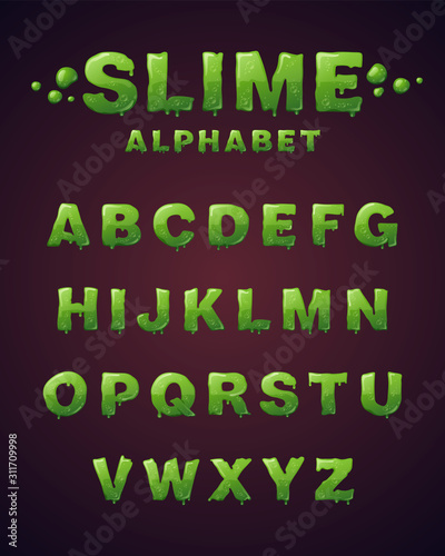 Font of green slime. Letters with green glaze.