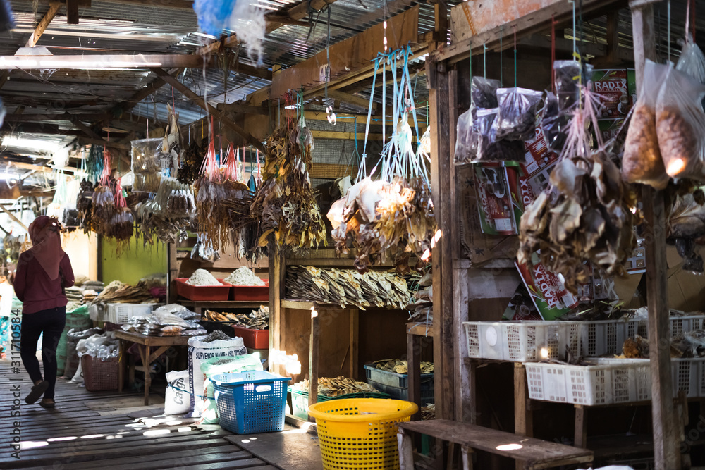Semporna, Malaysia - November 28, 2019 :  A View inside a local market in Semporna.