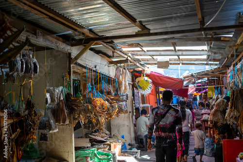 Semporna, Malaysia - November 28, 2019 :  A View inside a local market in Semporna. © ellinnur