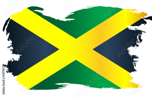 Jamaica Flag In Gold Green And Black With Grunge Border