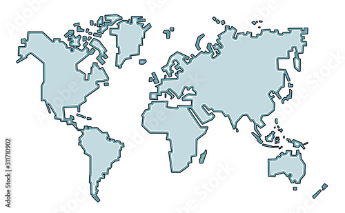 World map. Vector. Flat cartoons in a rough style. Inaccurate.