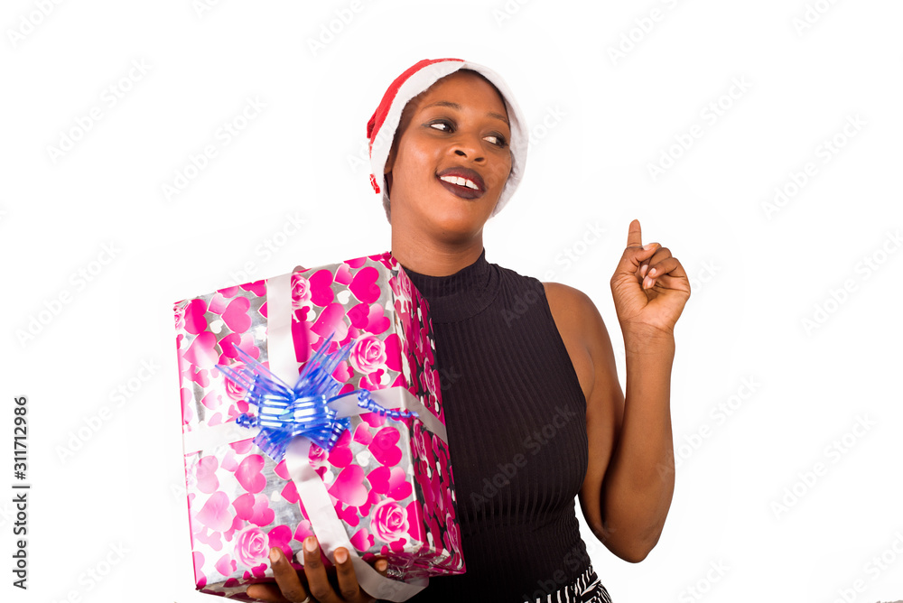 close-up of young woman with a package, smiling. close-up of young woman with a package, smiling.