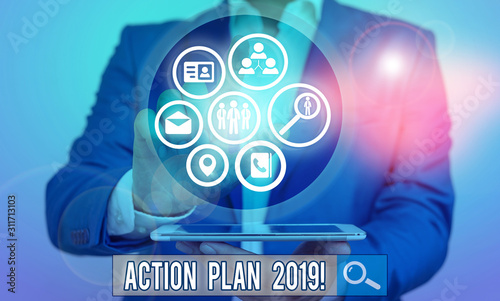 Conceptual hand writing showing Action Plan 2019. Concept meaning proposed strategy or course of actions for current year