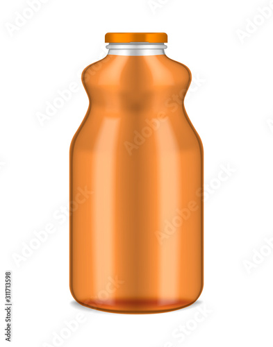 Orange juice large glass bottle with lid isolated on white background, vector illustration