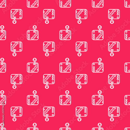 White line Gear shifter icon isolated seamless pattern on red background. Transmission icon. Vector Illustration