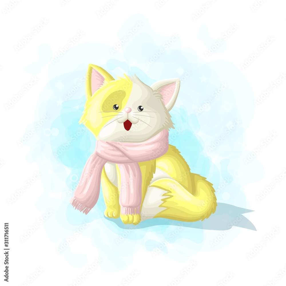 Obraz Cartoon Cute Cat Winter Illustration Vector