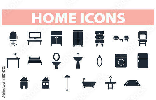 Home stuff icon set of  modern stylish icons. 