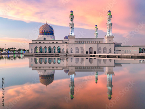 Bandaraya Mosque at Sunset in Kota Kinabalu, Sabah, Malaysia photo