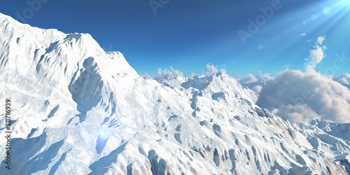 Mountain panorama over the clouds. Computer generated 3D illustration © aleksandar nakovski