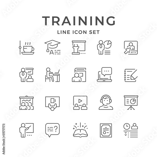 Set line icons of training