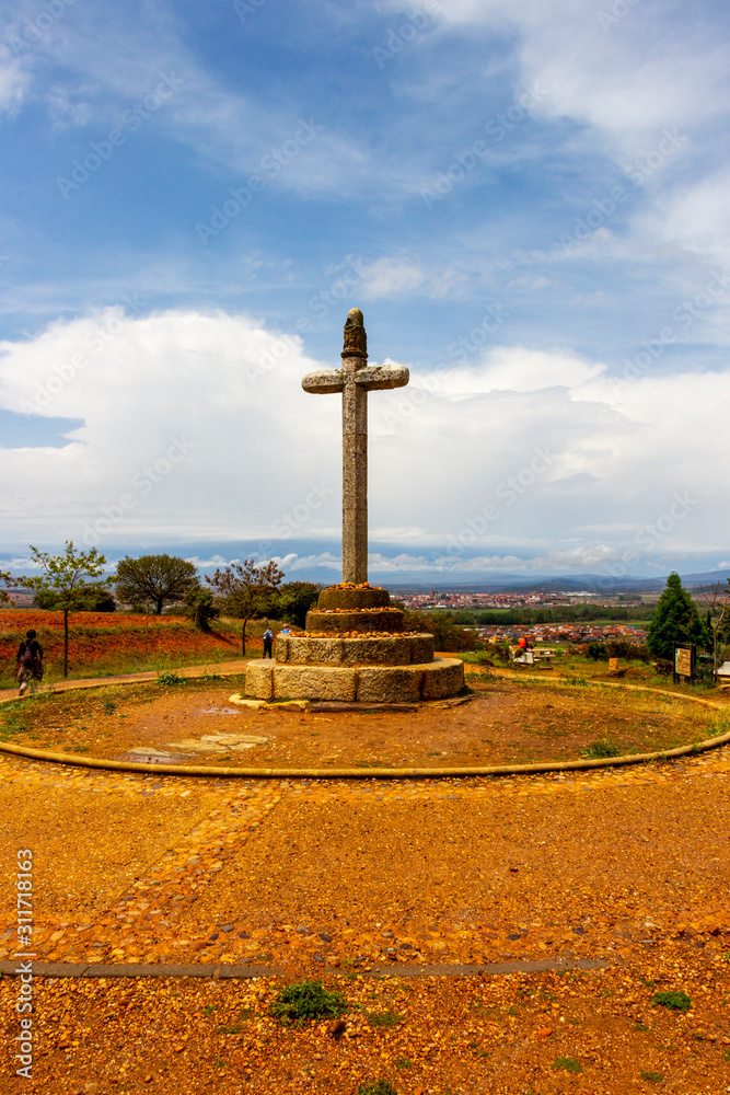 Ancient Cross of Santo Toribio near San Justo de la Vega, Province of Leon, Castile and Leon, Spain on the Way of St. James, Camino de Santiago Ancient Cross of Santo Toribio near San Justo de la Vega, Province of Leon, Castile and Leon, Spain on the Way of St. James, Camino de Santiago