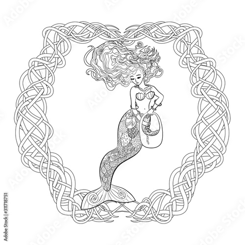 Patterned illustration of a mermaid.