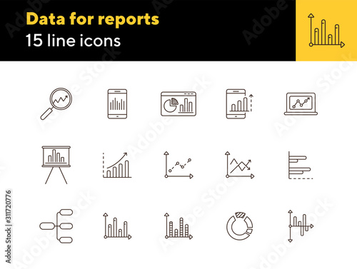 Data for reports line icon set