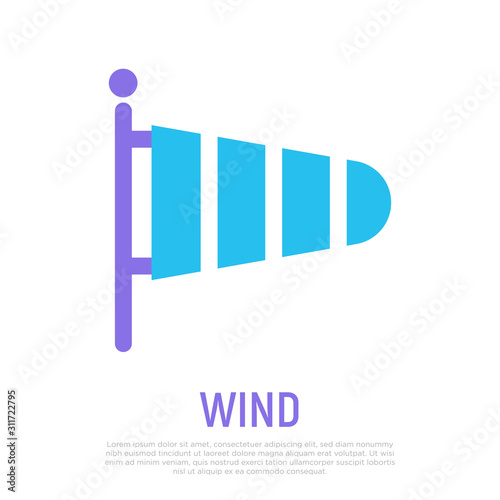 Striped windsock icon. Wind direction symbol in flat style. Modern vector illustration.