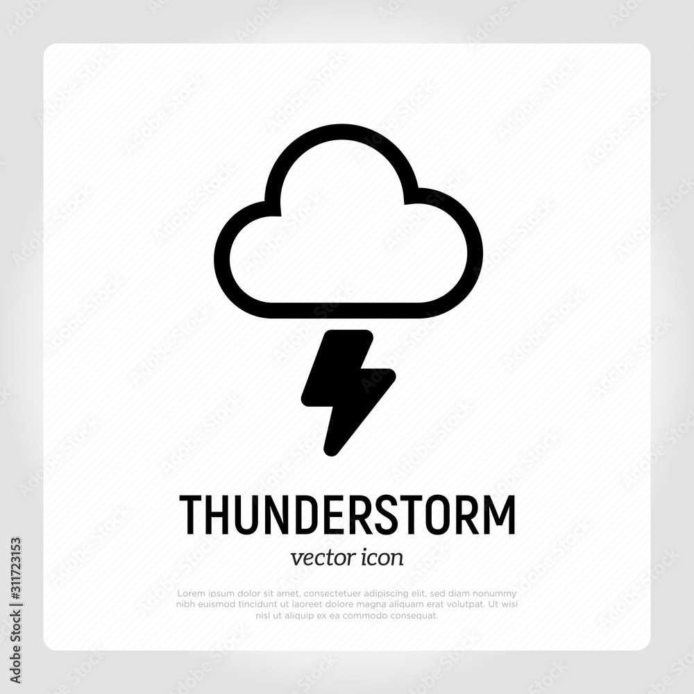 Thunderstorm icon: lightning from cloud. Weather symbol in flat style. Modern vector illustration. Thunderstorm icon: lightning from cloud. Weather symbol in flat style. Modern vector illustration.