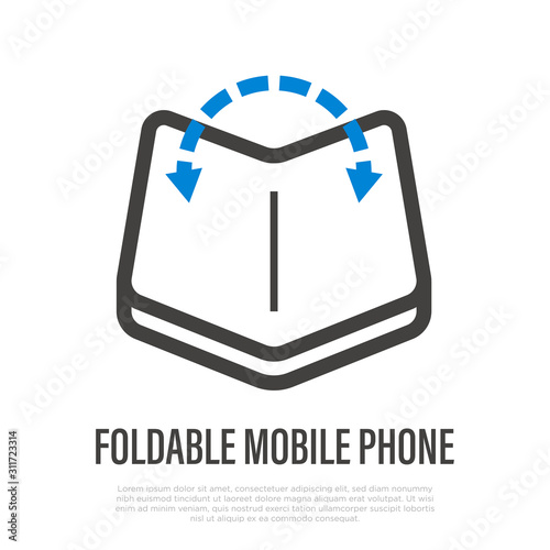 Foldable mobile phone thin line icon. Flexible screen of smartphone. Modern vector illustration.