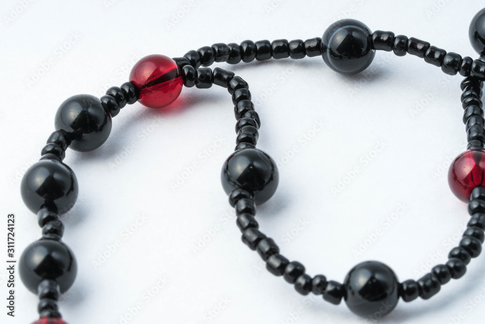 Handmade rosary necklace made of beads, black agate and artificial red garnet Handmade rosary necklace made of beads, black agate and artificial red garnet