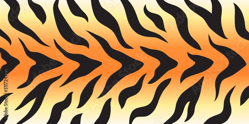 Fototapeta Naklejka Na Ścianę i Meble -  Tiger stripes skin print design. Stripes pattern. Wild animal hide artwork background. Black and ogange yellow white color vector illustration.