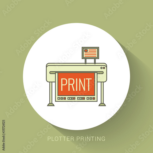 Large inkjet plotter printer flat vector illustration