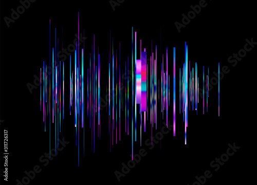 Trendy line art pattern with glitch on dark background. Modern style vector. Abstract blue geometric elements