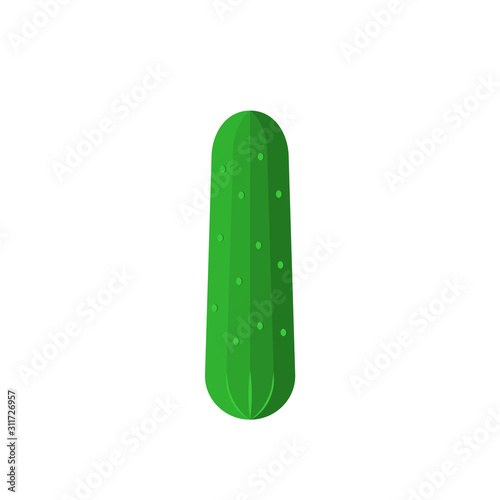 Cucumber vector illustration. Cucumber clip art on white background. Cucumber icon, flat style. Low calories food rich in antioxidants. Healthy green vegetable used for salad. Single simple cucumber.