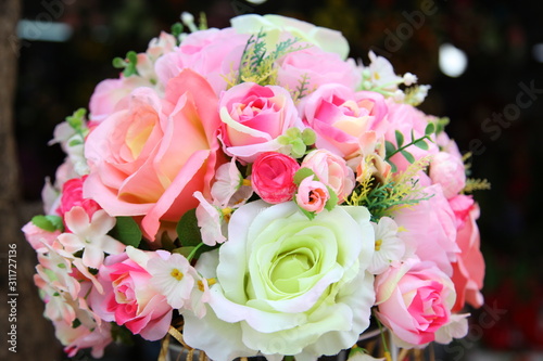 Close up of artificial flower bouquet. © Suwit