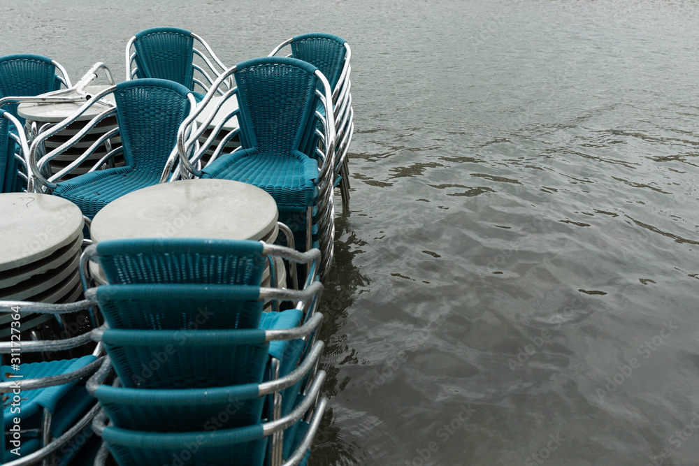 chairs in the flooded San Marco square chairs in the flooded San Marco square