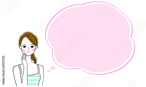 悩む女性と吹き出しのイラスト