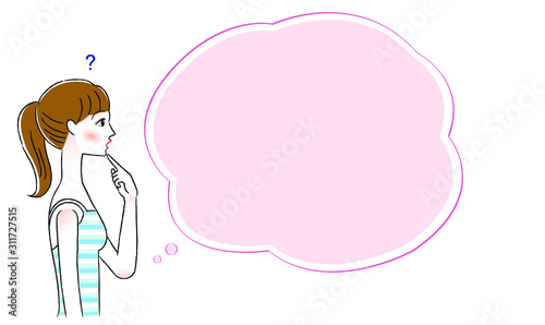 悩む女性と吹き出しのイラスト