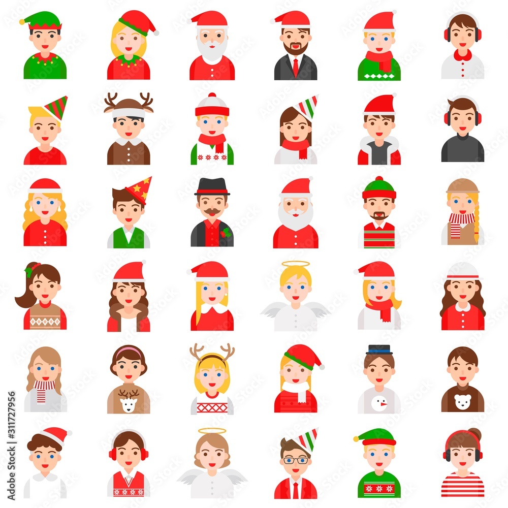 Christmas avatar and Winter fashion icon set, vector illustration