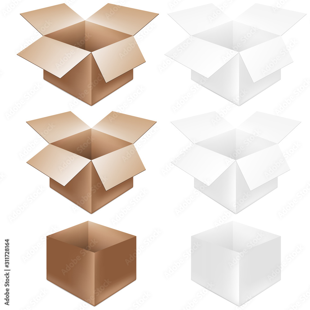 Set of cardboard boxes isolated on white background. Set of cardboard boxes isolated on white background.