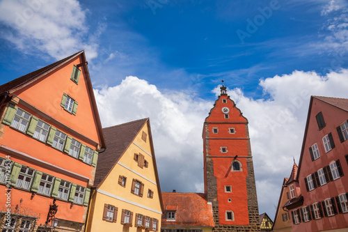 Colorful houses and Wornitz Gate of Dinkelsbuhl historic town in Central Franconia Bavaria Germany photo