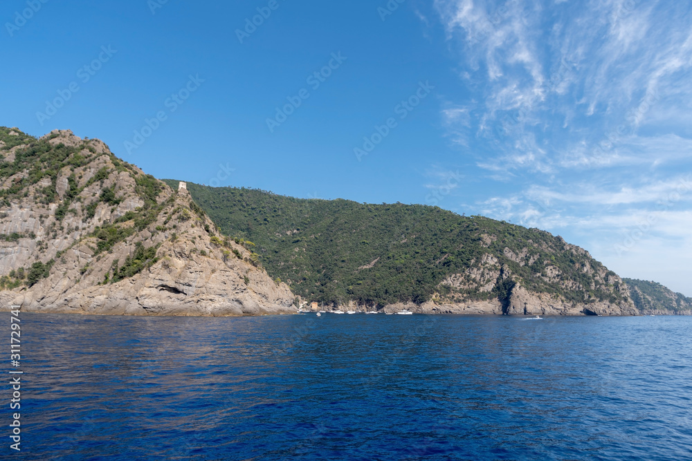 Rocky coast at Punta Chiappa, Portofino natural park, Liguria, Italy