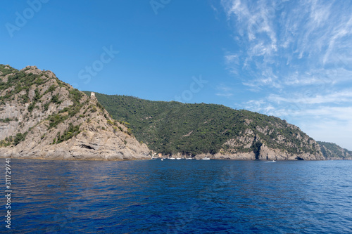 Rocky coast at Punta Chiappa, Portofino natural park, Liguria, Italy