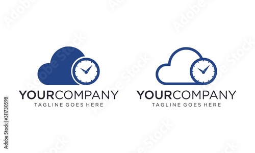 Cloud and clock for logo designs vector editable