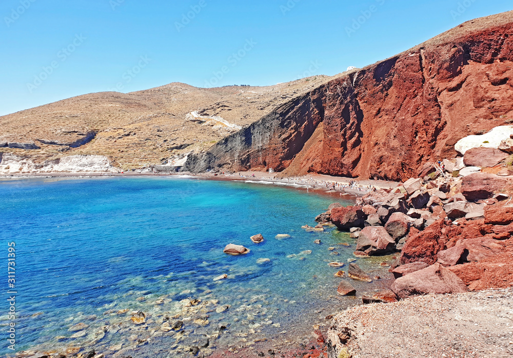 landscape of the Red Beach at Santorini island Cyclades Greece