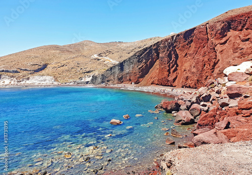 landscape of the Red Beach at Santorini island Cyclades Greece