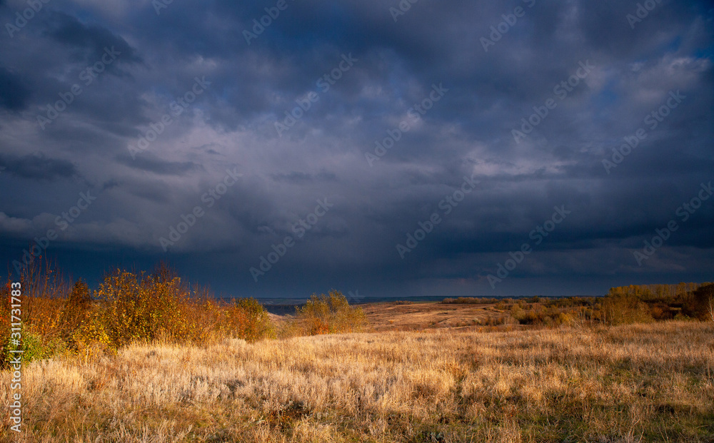 The stormy sky.